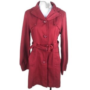 Tulle Red Cotton Lined Classic Trench Coat Jacket